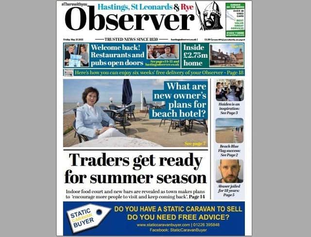 Today's front page of the Hastings and Rye Observer SUS-210520-125443001