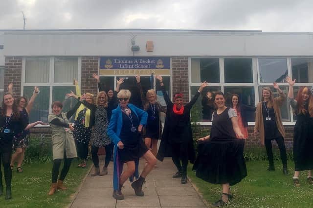 Staff at Thomas A'Becket Infant School taking on the 44 Day Dress Challenge