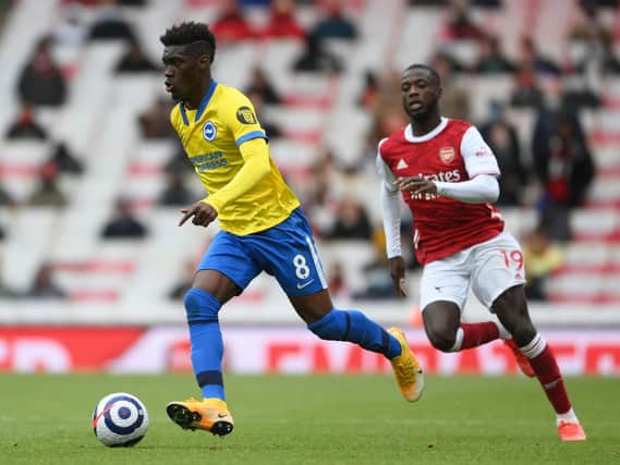 Yves Bissouma impressed once again for Albion in their 2-0 defeat at Arsenal, on the last day of the season. (Photo by Mike Hewitt/Getty Images)