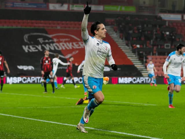 Tom Nichols celebrates his goal at AFC Bournemouth in the FA Cup fourth round. Picture by Jamie Evans/UK Sports Images Ltd