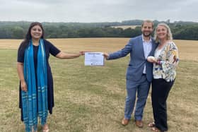 Wealden MP Nus Ghani awards English Soap Company with Wealden Hero Award 2020, owners Oliver Butts and Ailsa Cunningham SUS-200827-091008001
