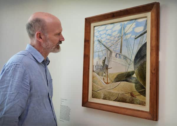 Art historian and curator James Russell with Mackerel Sky by Eric Ravilious. Photograph: Justin Lycett/ hn14902 (3)