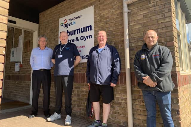 From left to right: John Curtis from age UK, John Hardaker, Graham Jones, a veteran of the Royal Signals Corps and Ian Nevillie of the Littlehampton Breakfast Club
