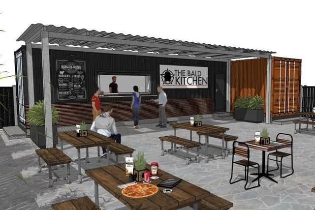 An artist’s impression of café and picnic area, which will have a coffee drive-thru round the back. Picture: NAT Design