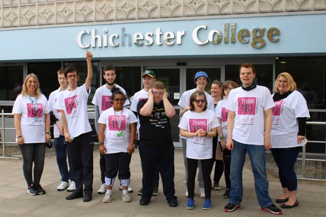 Chichester College students before their sponsored mile walk for Think18