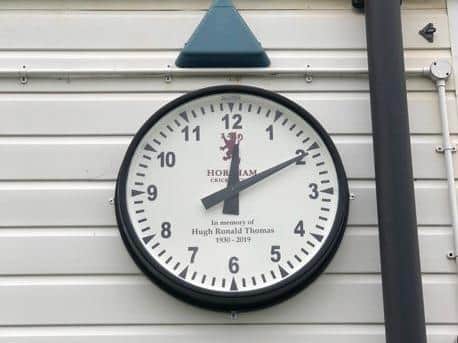 Horsham CC unveiled a clock bearing Hugh's named was unveiled at the club on Saturday. Picture courtesy of Edward Thomas