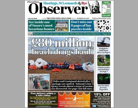 Today's front page of the Hastings and Rye Observer SUS-210527-135330001