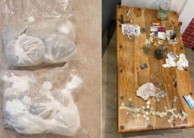 Drugs seized when three men were arrested at an address in Montepelier Road, Hove. Photo from Sussex Police. SUS-210527-121948001
