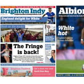 The front page of the Brighton Indy, May 28 edition, plus the front page of our 12-page Brighton and Hove Albion pull-out, which is free inside