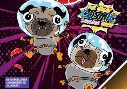 Artwork from the front of the first issue of Pugs In Space