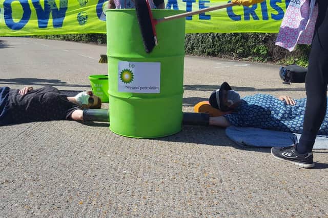 Chichester programme manager Fay Pisani is one of the four activists who locked themselves onto drums outside the facility. Photo: Extinction Rebellion