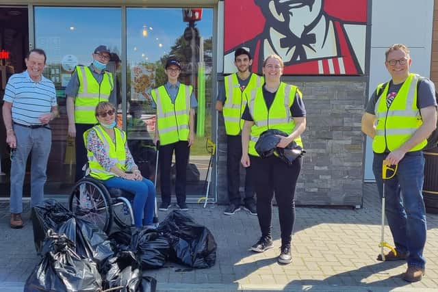 Arun district councillors Amanda Worne and Dr James Walsh, along with senior staff from KFC Fontwell, collected five bin bags of rubbish during a litter pick