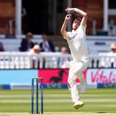 Ollie Robinson steams in at Lord's on his Test debut / Picture: Getty