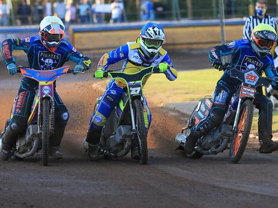 Eastbourne Eagles do battle with Poole Pirates / Picture: Mike Hinves