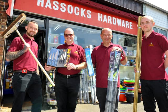 From left: Sam Livings, Mark Deacon, Duncan Fisher and  James Porter outside Hassocks Hardware. Picture: Steve Robards, SR2106031
