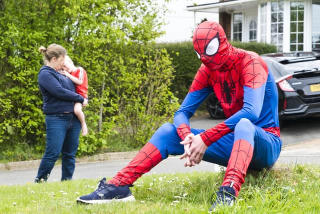 Kieran Thompson, 19, managed to raise more than £2,600 for NHS Charities Together by dressing up as Spiderman. Picture: Eddie Howland