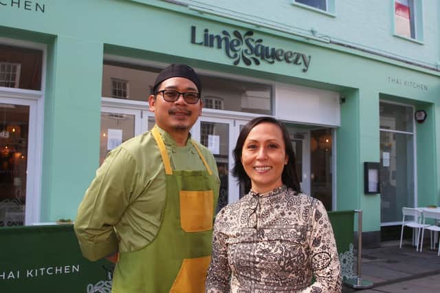 New Chichester restaurant Lime and Squeezy: chef Surasee Trisumritdach and owner Pranee Laurillard. Photo by Derek Martin Photography.