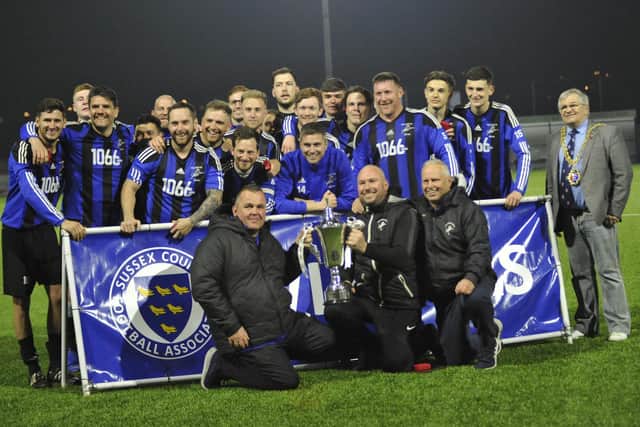 Scott Price and the Hollington team celebrate winning the Intermediate Cup in 2019