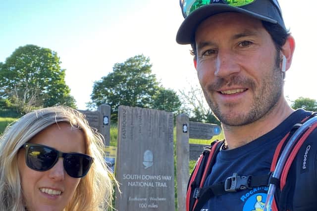 Josh Braid from Hurstpierpoint, pictured with his wife Francesca, walked the 170km South Downs Way to raise money for Rockinghorse.