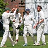 Lindfield CC celebrate the wicket of Wajid Shah in their derby victory over Burgess Hill CC. Pictures by Derek Martin