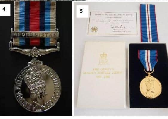 4) The British Army General Service medal. 5) The Queen's Golden Jubilee medal. Picture: Sussex Police