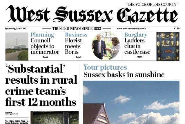 This week's West Sussex Gazette front page