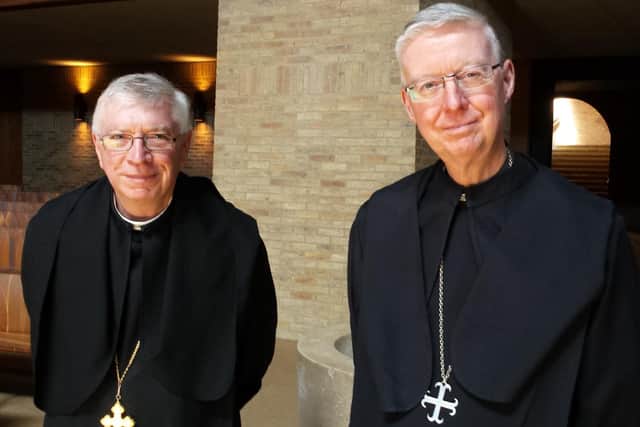 Abbott Mark Barrett (right) with Abbot Geoffrey Scott, Abbot of Douai and First Assistant to the Abbot President of the English Benedictine Congregation.