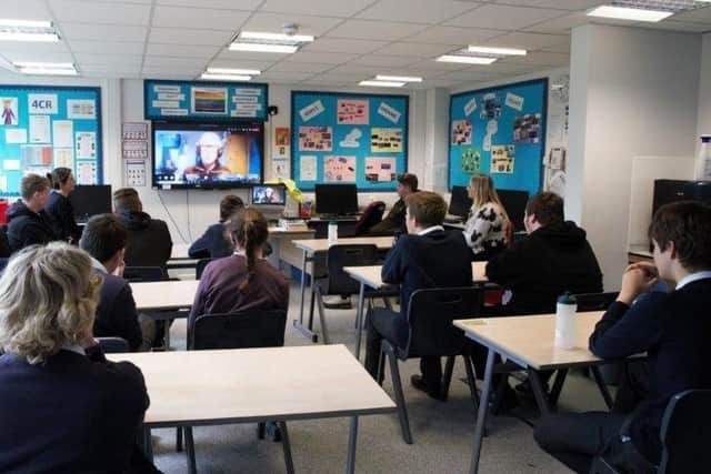 Woodlands Meed pupils watch Robert White's talk. Picture: Woodlands Meed