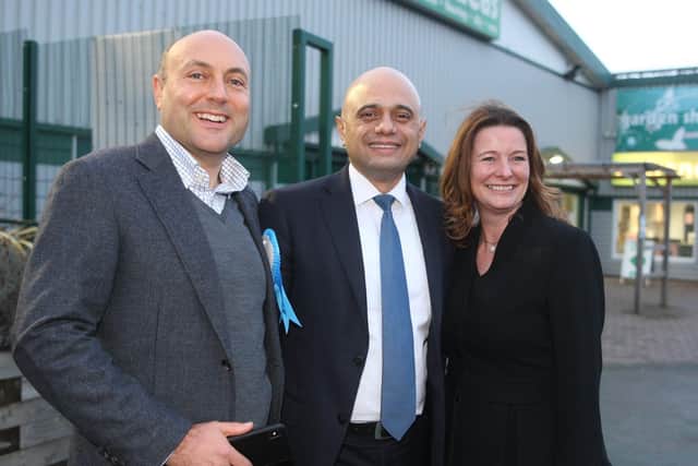 DM19111885a.jpg. Andrew Griffith MP, pictured with health secretary Sajid Javid and Chichester MP Gillian Keegan. Photo by Derek Martin Photography. SUS-191122-213908008