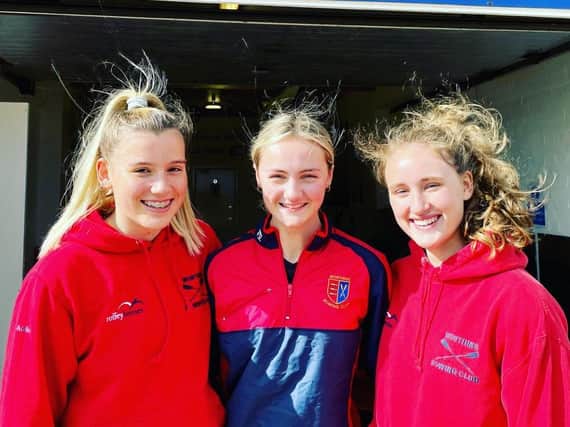From left, Aoife Montagner, Daisy Chamberlain and Flo Locks, who all performed superbly in the National Schools Regatta