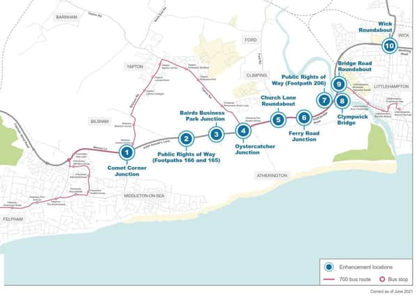 Location of proposed improvements to the A259 between Bognor Regis and Littlehampton