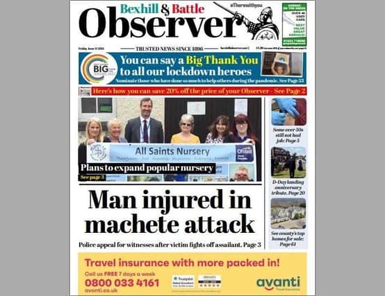 Today's front page of the Bexhill and Battle Observer SUS-211006-124636001