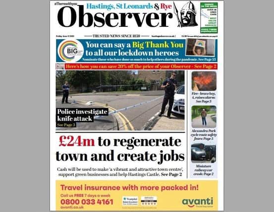 Today's front page of the Hastings and Rye Observer SUS-211006-124646001