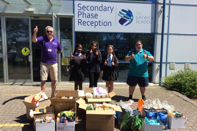 Pupils at The Gatwick School raised 619, with food donations equally matching that amount, for Crawley Open House