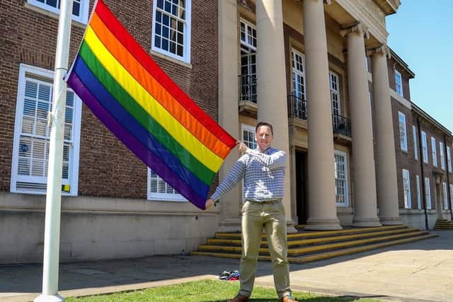 The rainbow flag will fly outside Worthing Town Hall throughout June as part of Pride month. Picture: Adur & Worthing Councils