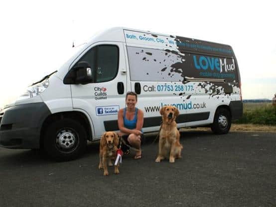 Caroline with her own dogs Spaniel Lolly Dog and the late Milo who was her inspiration behind the unique LoveMud business name