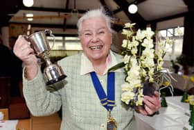 Sheilah Smith at a Ferring Horticultural Society show in 2015 with her winning orchid. Picture : Liz PearceLP1500505