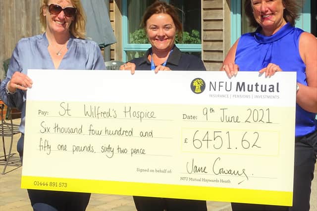 From left: Annie Streeter (NFU Mutual), Laura Eastwood 

(head of fundraising at St Wilfrids Hospice), and Jane 

Cowans (NFU Mutual). Picture: NFU Mutual SUS-210617-121322001