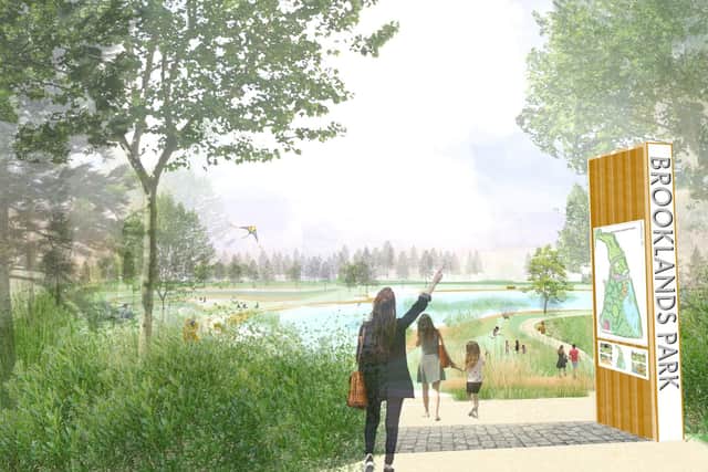 An artist's impression of how the new Brooklands park will look