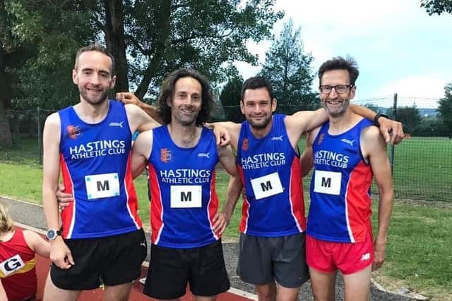 The men's team who did well for Hastings AC in the vets' league
