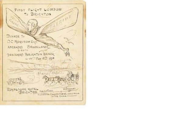 A rare menu commemorating the first flight from London to Brighton  is to be auctioned in Wisborough Green