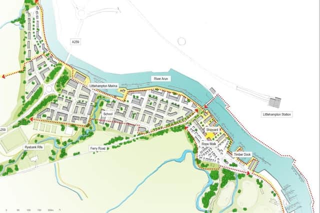 Previous indicative masterplan for housing on Littlehampton's West Bank