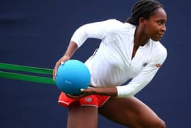 Coco Gauff on court on the opening day of the 2021 Viking International at Devonshire Park, Eastbourne / Pictures: Charlie Crowhurst, Getty