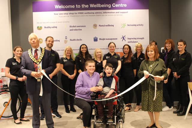 The official opening of the new Horsham District Wellbeing Centre carried out by local hero Maddie Dubois accompanied by Harry Crayford, Horsham District Council Chairman Cllr David Skipp, and Cabinet Member for Community Matters and Wellbeing Cllr Claire Vickers along with the Wellbeing team.