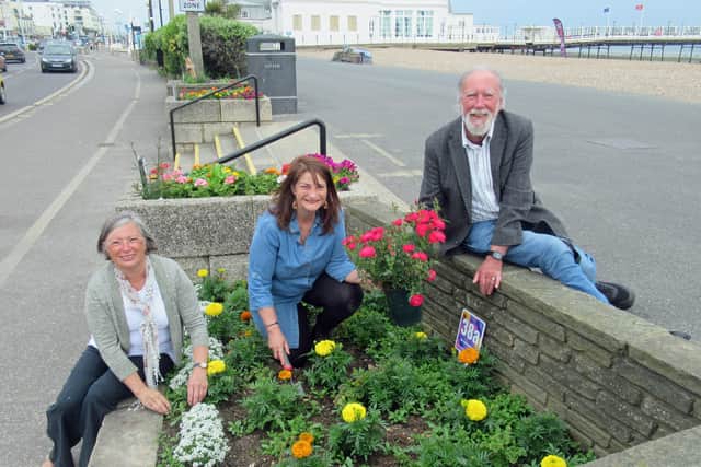 Councillor Jim Deen and cllrs Rosey Whorlow and Sally Smith replanted the flower beds in Worthing over the weekend. Picture: Worthing Borough Council