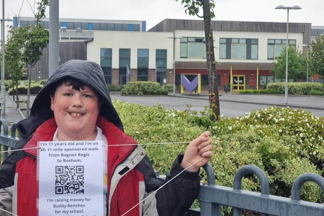 Southway Primary School pupil Nathan Tilley raised more than £1,000 for buddy benches with an 11-mile hike
