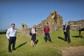 Nigel Huddleston, Minister for Sport and Tourism, visting Hastings Castle on June 24 2021.L-R: Nigel Huddleston, Sally-Ann Hart, MP for Hastings and Rye, David Knott, General Manager Blue Reef Aquarium, and Kevin Boorman, Manager 1066 Country Marketing. SUS-210624-095934001