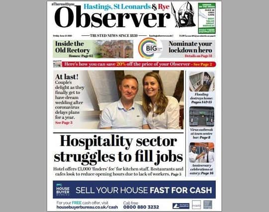 Today's front page of the Hastings and Rye Observer SUS-210624-124103001