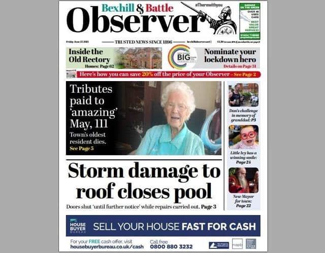 Today's front page of the Bexhill and Battle Observer SUS-210624-124053001
