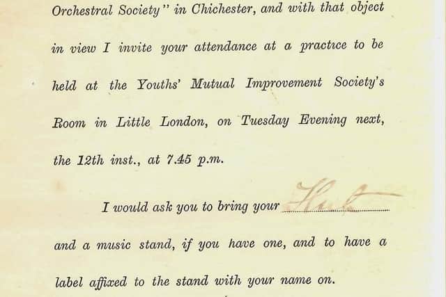 An invitation letter to Mr Hopkins from A Whitehead about forming an Amateur Orchestral Society in the 1880s